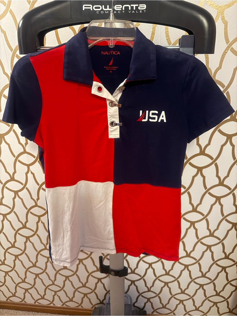 Nautica Colorblock USA Polo in Navy, Red & White